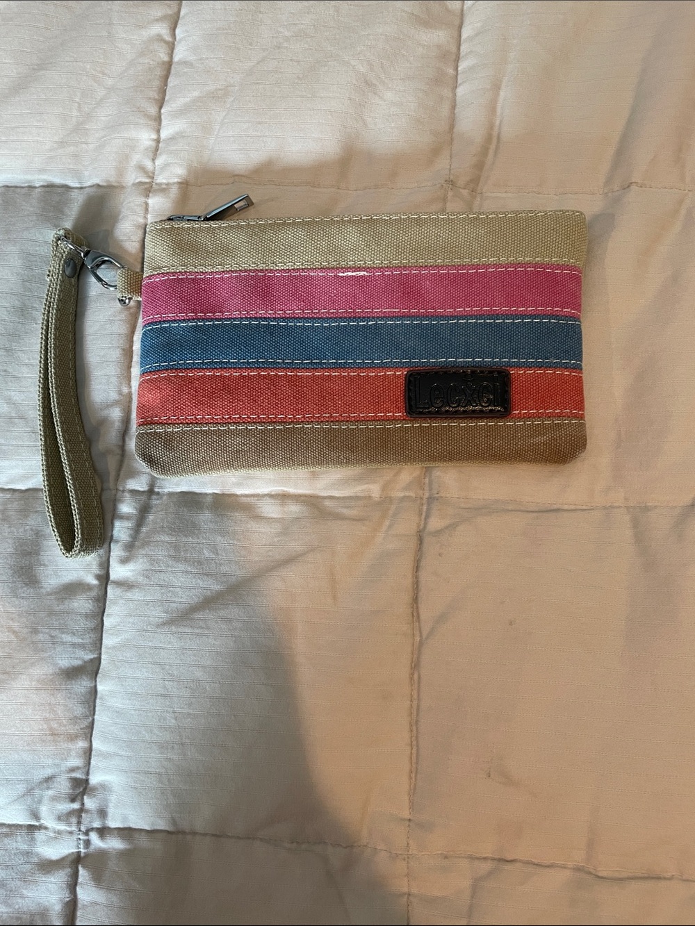 Lecxci Striped Wristlet Clutch in Beige, Pink, Blue, Coral